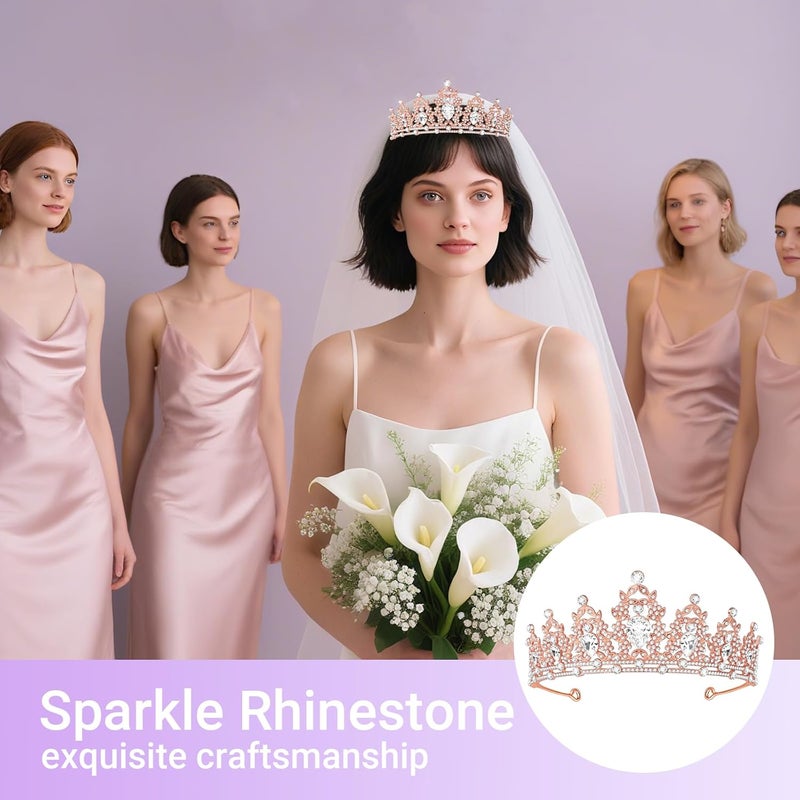 Queenship Tiara Crown for Women, Queen Tiara for Birthday Prom Bridal Party Custome Rose - Image 5